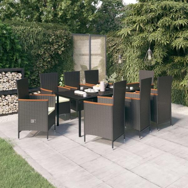ARDEBO.de - 9-tlg. Garten-Essgruppe mit Kissen Schwarz