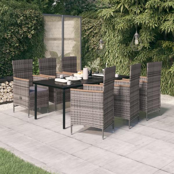 ARDEBO.de - 7-tlg. Garten-Essgruppe mit Auflagen Grau
