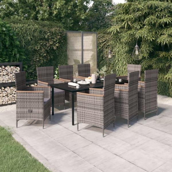 ARDEBO.de - 9-tlg. Garten-Essgruppe mit Auflagen Grau