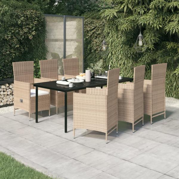 ARDEBO.de - 7-tlg. Garten-Essgruppe mit Auflagen Beige