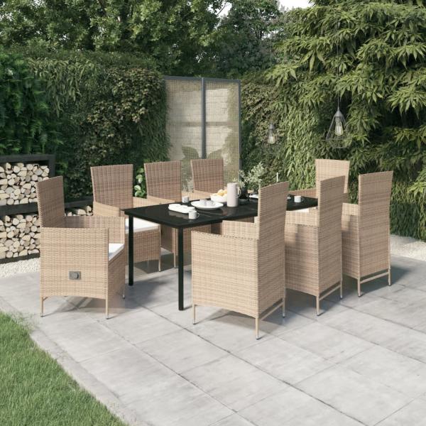 ARDEBO.de - 9-tlg. Garten-Essgruppe mit Auflagen Beige