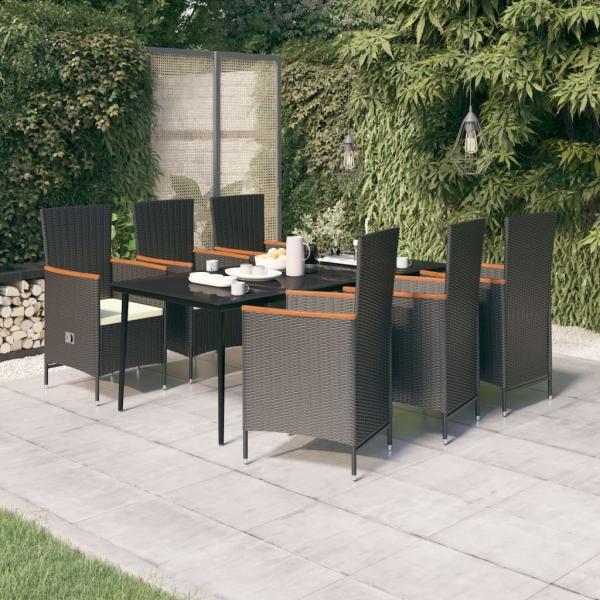 ARDEBO.de - 7-tlg. Garten-Essgruppe mit Kissen Schwarz