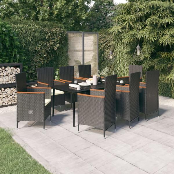 ARDEBO.de - 9-tlg. Garten-Essgruppe mit Auflagen Schwarz