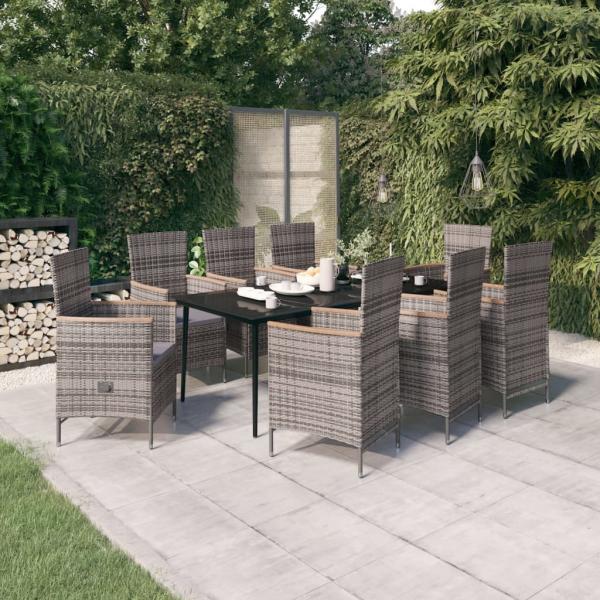 ARDEBO.de - 9-tlg. Garten-Essgruppe mit Auflagen Grau