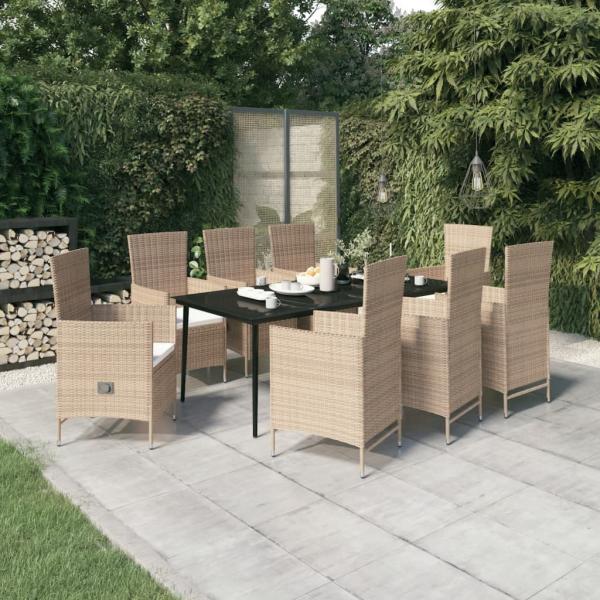 ARDEBO.de - 9-tlg. Garten-Essgruppe mit Auflagen Beige