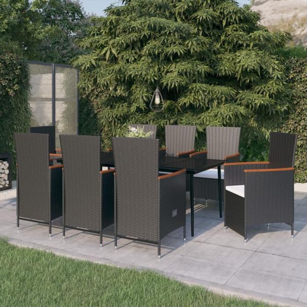 ARDEBO.de - 9-tlg. Garten-Essgruppe mit Auflagen Schwarz