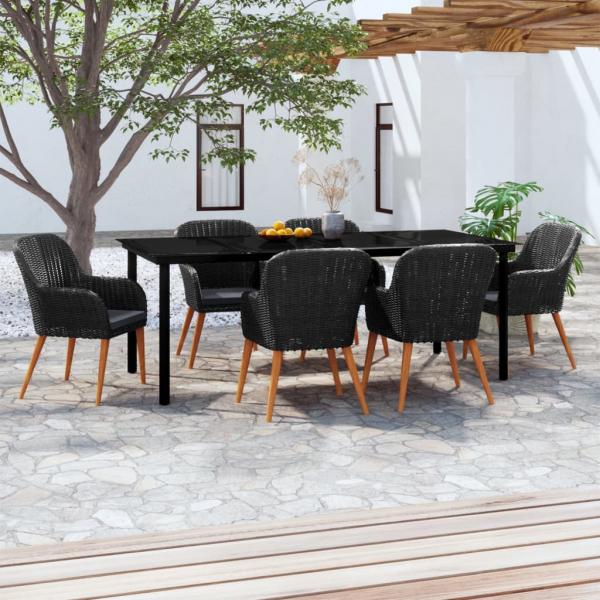 ARDEBO.de - 7-tlg. Garten-Essgruppe mit Kissen Schwarz