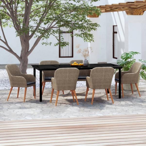 ARDEBO.de - 7-tlg. Garten-Essgruppe mit Kissen Braun