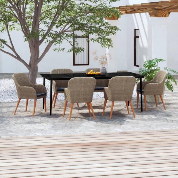 ARDEBO.de - 7-tlg. Garten-Essgruppe mit Kissen Braun