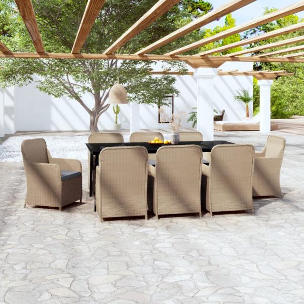 ARDEBO.de - 9-tlg. Garten-Essgruppe mit Kissen Braun