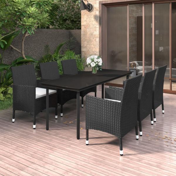 ARDEBO.de - 7-tlg. Garten-Essgruppe mit Auflagen Poly Rattan und Glas