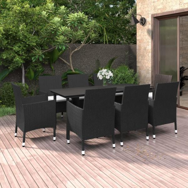 ARDEBO.de - 9-tlg. Garten-Essgruppe mit Auflagen Poly Rattan und Glas