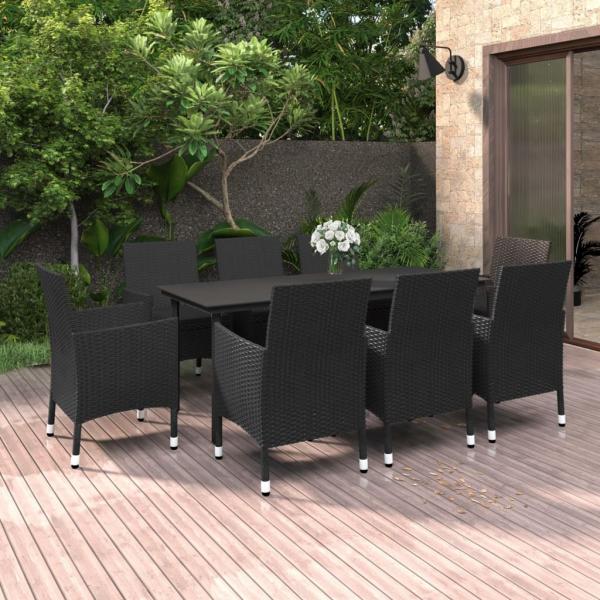 ARDEBO.de - 9-tlg. Garten-Essgruppe mit Auflagen Poly Rattan und Glas
