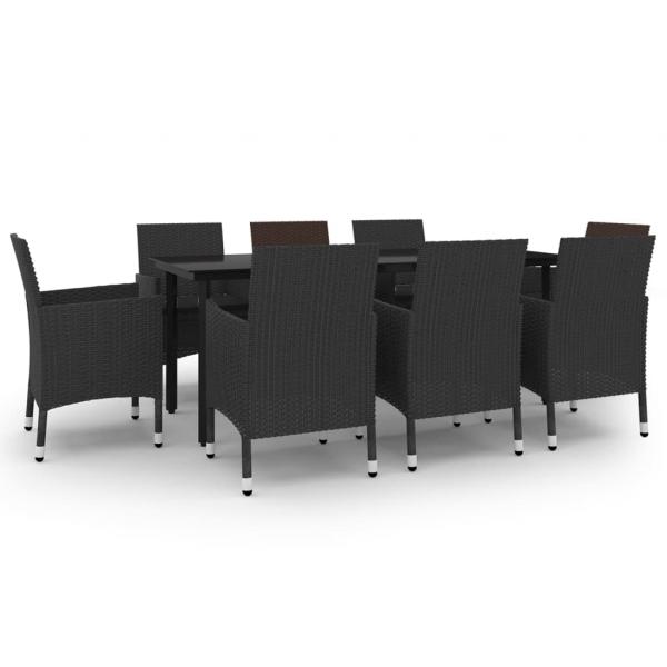 9-tlg. Garten-Essgruppe mit Auflagen Poly Rattan und Glas