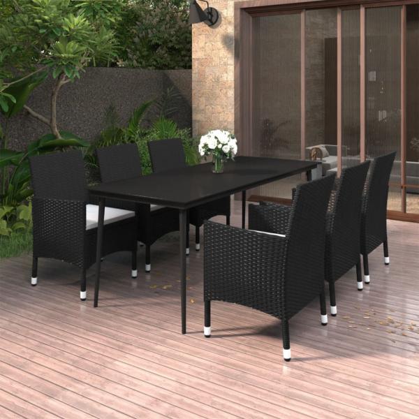 ARDEBO.de - 7-tlg. Garten-Essgruppe mit Kissen Poly Rattan und Glas