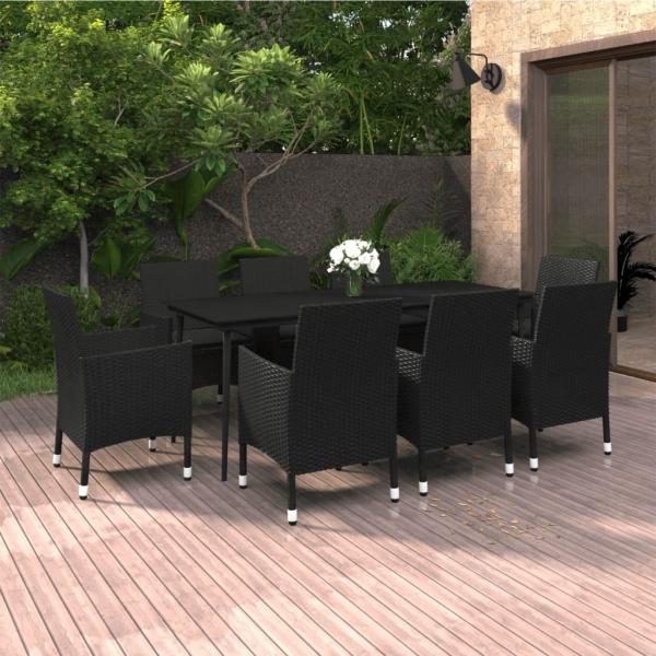 ARDEBO.de - 9-tlg. Garten-Essgruppe mit Kissen Poly Rattan und Glas
