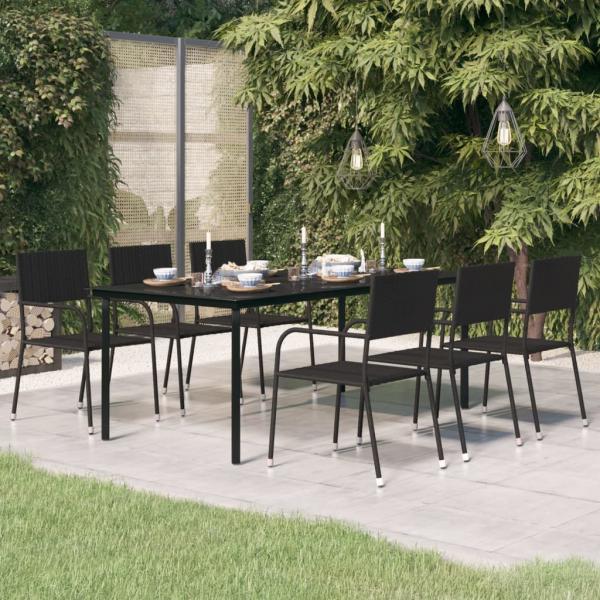 ARDEBO.de - Garten-Esstisch Schwarz 200x100x74 cm Stahl und Glas