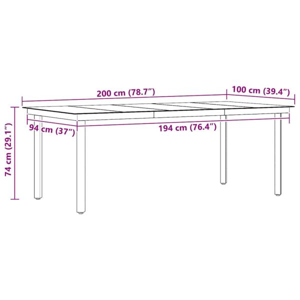 Garten-Esstisch Schwarz 200x100x74 cm Stahl und Glas