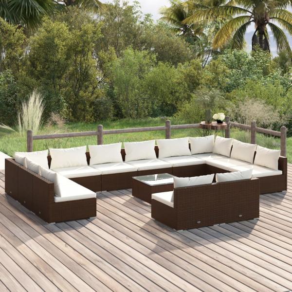 ARDEBO.de - 13-tlg. Garten-Lounge-Set mit Kissen Braun Poly Rattan