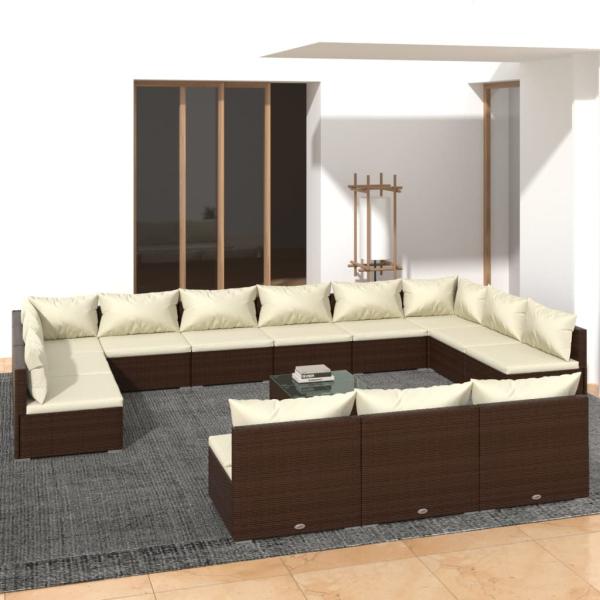 ARDEBO.de - 13-tlg. Garten-Lounge-Set mit Kissen Braun Poly Rattan