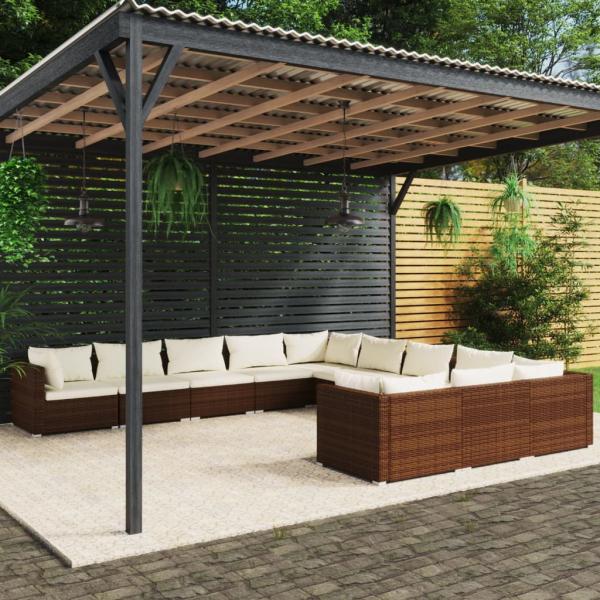 ARDEBO.de - 11-tlg. Garten-Lounge-Set mit Kissen Poly Rattan Braun