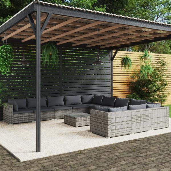 ARDEBO.de - 12-tlg. Garten-Lounge-Set mit Kissen Poly Rattan Grau