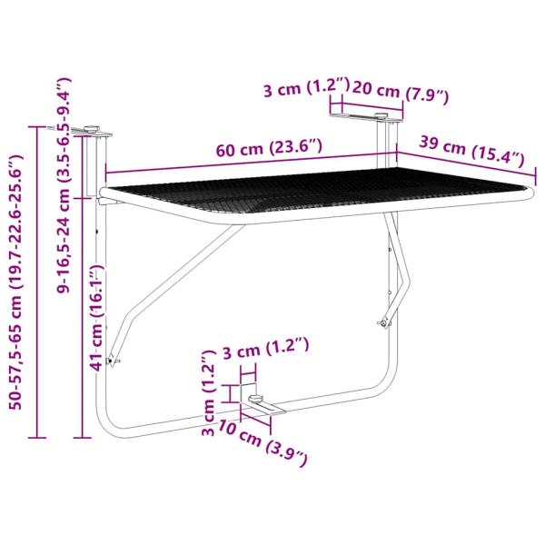 Balkontisch Weiß 60x40 cm Stahl