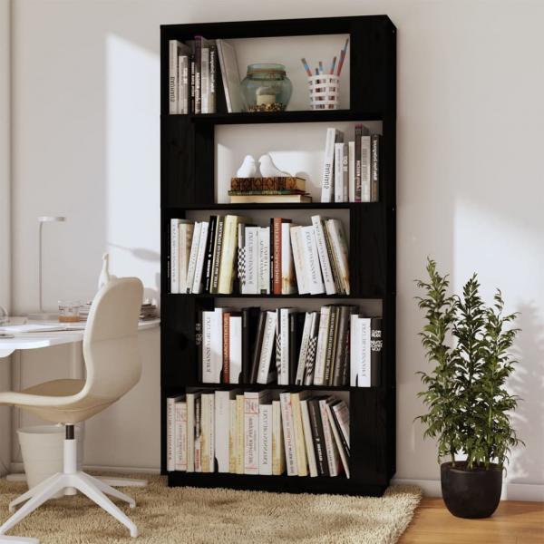 Bücherregal/Raumteiler Schwarz 80x25x163,5 cm Massivholz Kiefer
