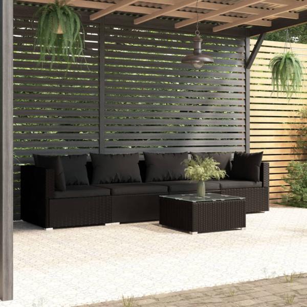 ARDEBO.de - 5-tlg. Garten-Lounge-Set mit Kissen Poly Rattan Schwarz