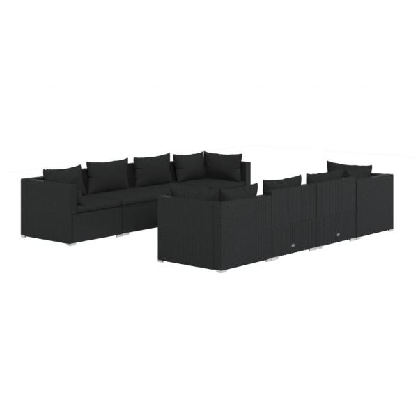 9-tlg. Garten-Lounge-Set mit Kissen Poly Rattan Schwarz