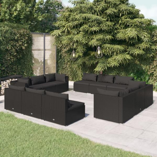 ARDEBO.de - 12-tlg. Garten-Lounge-Set mit Kissen Poly Rattan Schwarz