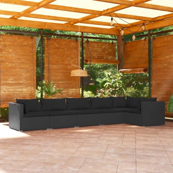 ARDEBO.de - 6-tlg. Garten-Lounge-Set mit Kissen Poly Rattan Schwarz
