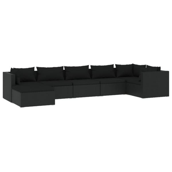 7-tlg. Garten-Lounge-Set mit Kissen Poly Rattan Schwarz