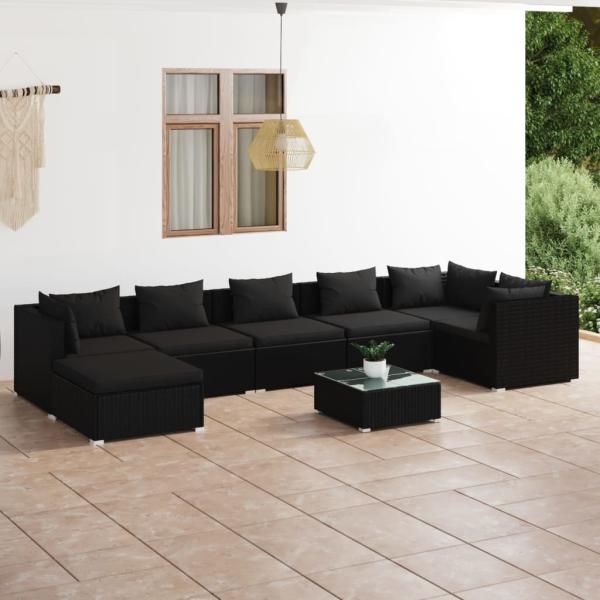 ARDEBO.de - 8-tlg. Garten-Lounge-Set mit Kissen Poly Rattan Schwarz