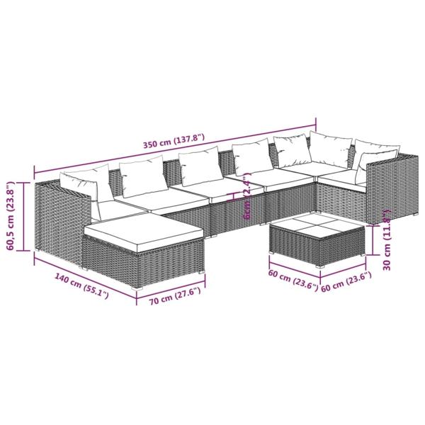 8-tlg. Garten-Lounge-Set mit Kissen Poly Rattan Schwarz