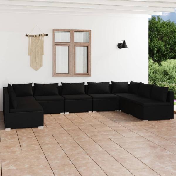 ARDEBO.de - 9-tlg. Garten-Lounge-Set mit Kissen Poly Rattan Schwarz