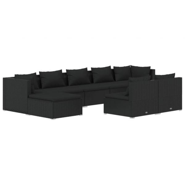 9-tlg. Garten-Lounge-Set mit Kissen Schwarz Poly Rattan