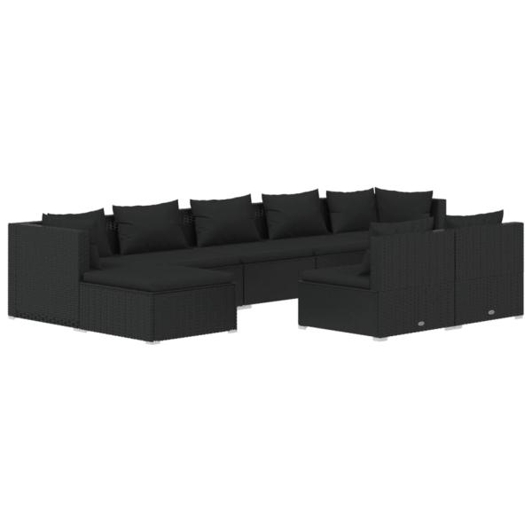 9-tlg. Garten-Lounge-Set mit Kissen Schwarz Poly Rattan