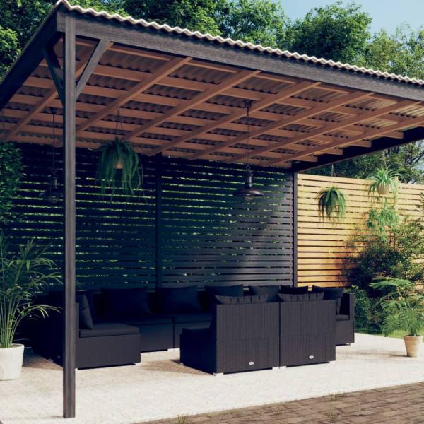 ARDEBO.de - 9-tlg. Garten-Lounge-Set mit Kissen Schwarz Poly Rattan