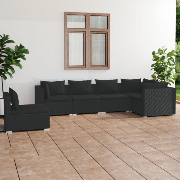 ARDEBO.de - 6-tlg. Garten-Lounge-Set mit Kissen Poly Rattan Schwarz
