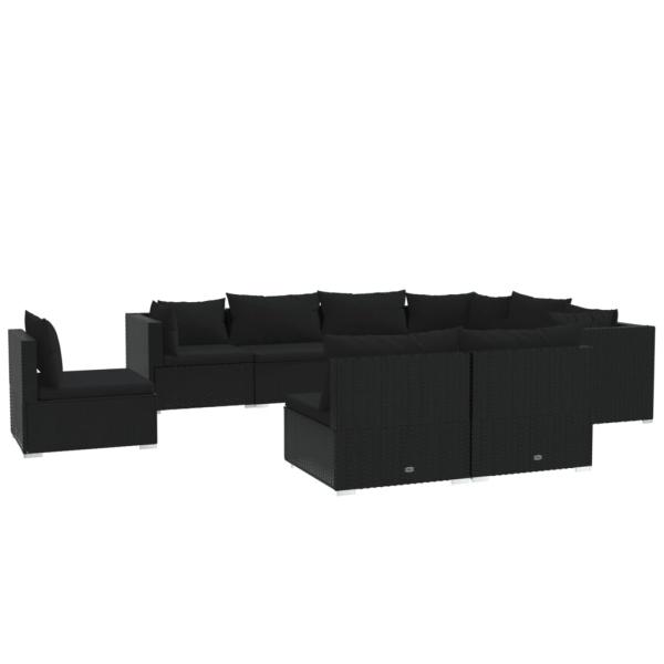9-tlg. Garten-Lounge-Set mit Kissen Poly Rattan Schwarz