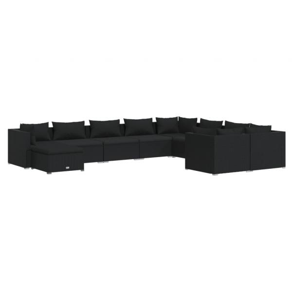 10-tlg. Garten-Lounge-Set mit Kissen Poly Rattan Schwarz