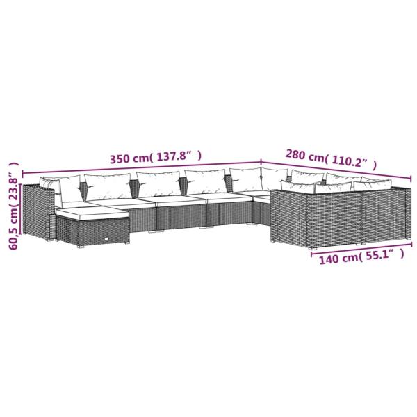 10-tlg. Garten-Lounge-Set mit Kissen Poly Rattan Schwarz