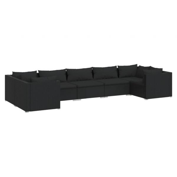 7-tlg. Garten-Lounge-Set mit Kissen Poly Rattan Schwarz