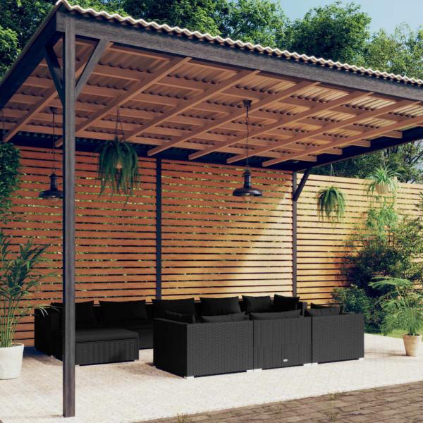 ARDEBO.de - 10-tlg. Garten-Lounge-Set mit Kissen Schwarz Poly Rattan