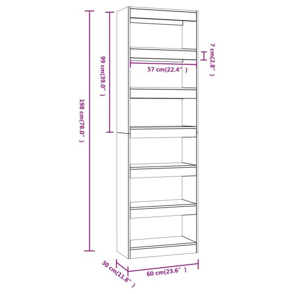 ARDEBO.de - Bücherregal/Raumteiler Sonoma-Eiche 60x30x198 cm