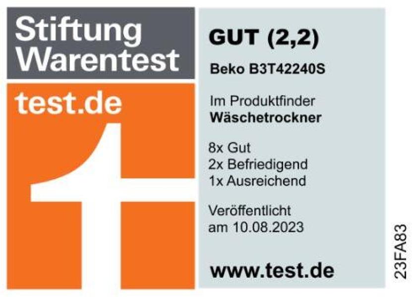 Beko B3T42240S 8kg EEK: C Wärmepumpentrockner, 60 cm breit, EcoGentle, AquaWave, Silent Programm, weiß