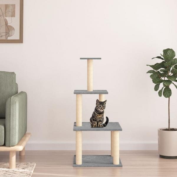 ARDEBO.de - Kratzbaum mit Sisal-Kratzsäulen Hellgrau 111 cm