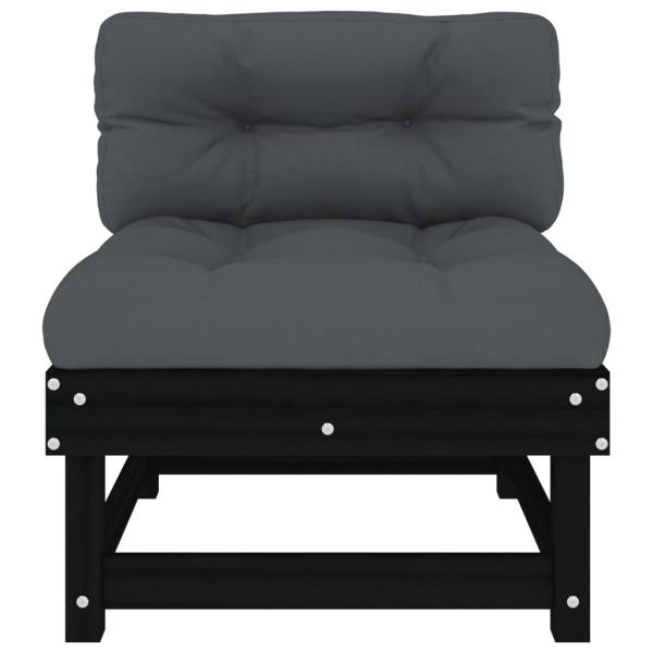 Mittelsofas mit Kissen 2 Stk. Schwarz Massivholz Kiefer