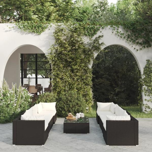 ARDEBO.de - 9-tlg. Garten-Lounge-Set mit Kissen Poly Rattan Schwarz